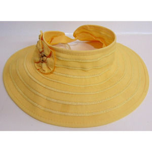 Women's Visor Hat Wide Brim Sun Rollup Portable C. C. Exclusives UPF 50+ Yellow